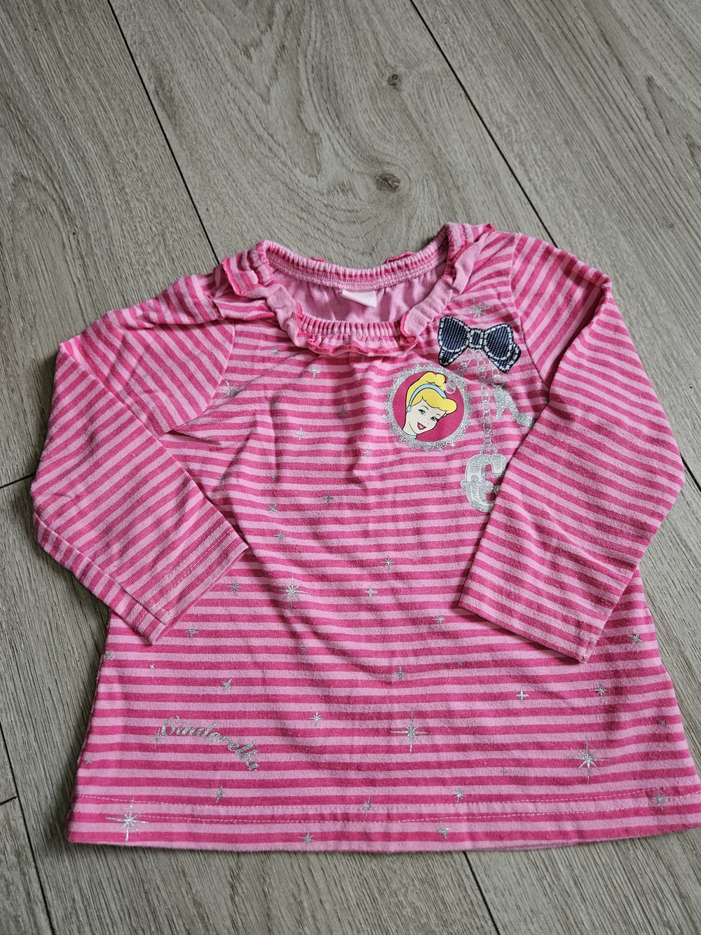 Disney Baby Cinderella Pink Striped Long Sleeve Shirt Sparkle Top 12-18M